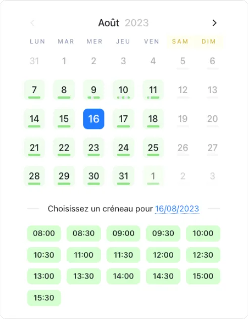 écran prise de rendez-vous pour salon de toilettage